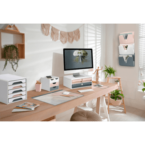 ambiance mineral rose poudré gris orage en home-office